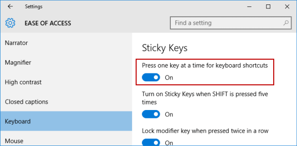 how to turn off sticky keys windows 10